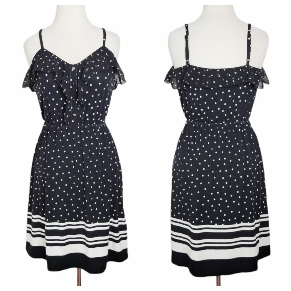 Elle Summer Dress Polka Dot Black and White Ruffled Adjustable Spaghetti Strap
